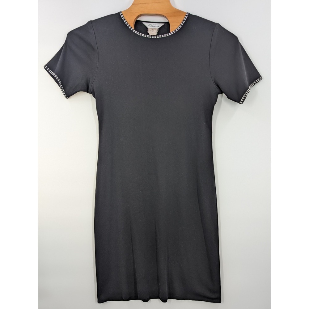 Exclusively‎ Misook Black Acrylic Short Sleeve Midi Dress Size Medium Scoop Neck